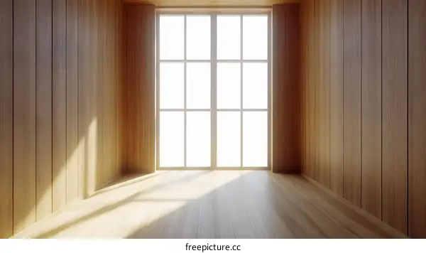 Empty Room With Wooden Walls and Large Window