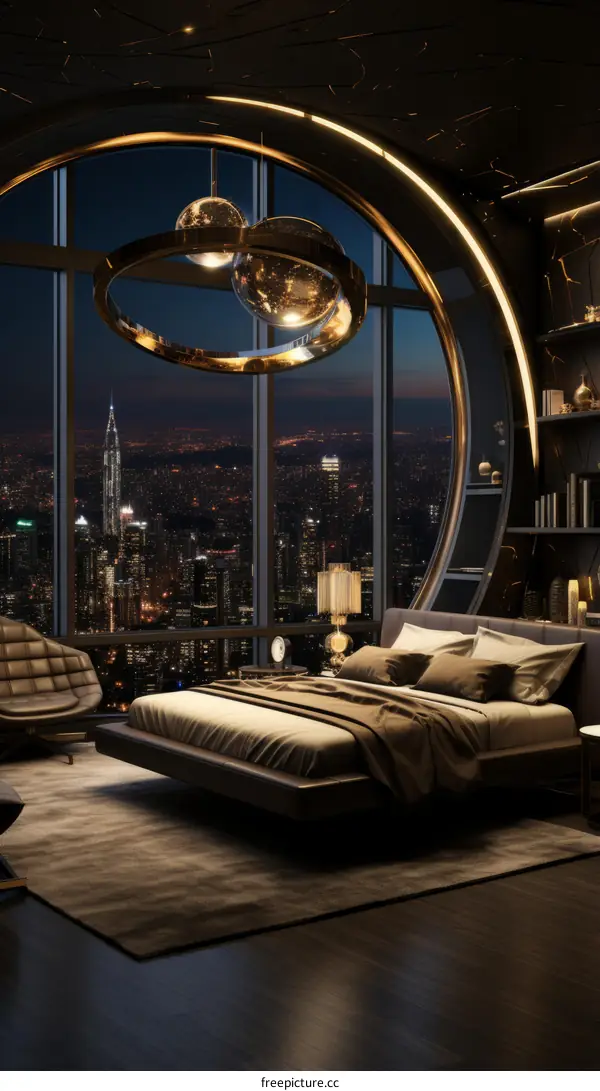 Stunning City Night View from the Luxurious Bedroom Interior Design