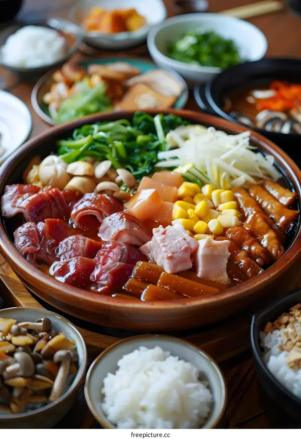 Japanese Food Table With Variety of Dishes