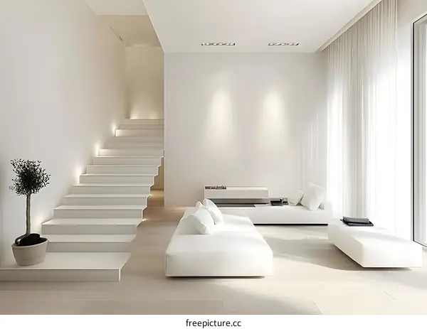Modern Minimalist White Living Room Interior Design