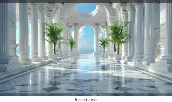 Elegant White Columns and Marble Flooring