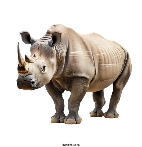 [Transparent Background PNG]White Rhinoceros Standing on a White Background