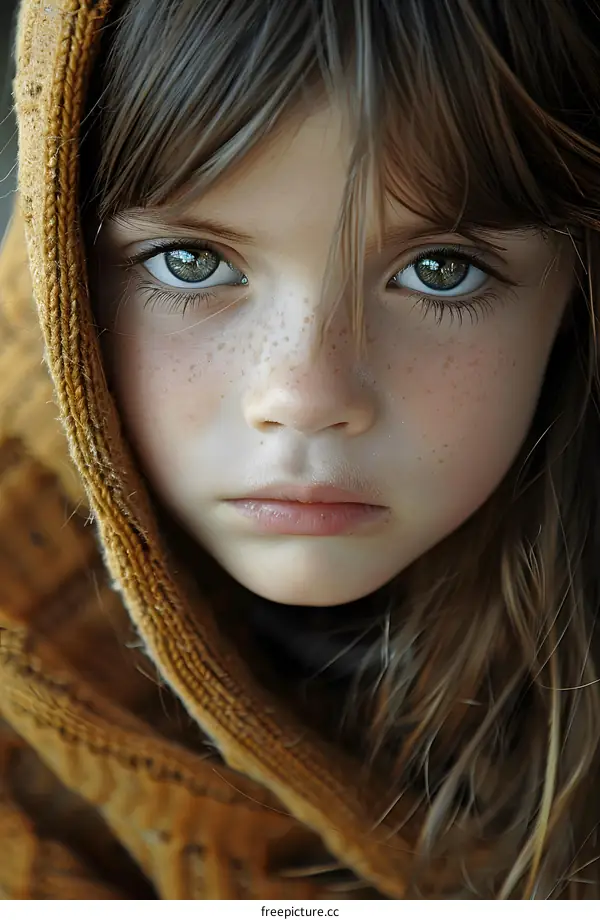 portrait of a girl with freckles and green eyes