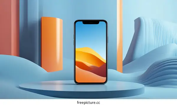 Abstract Minimalist 3D Rendered Mobile Phone with Desert Landscape