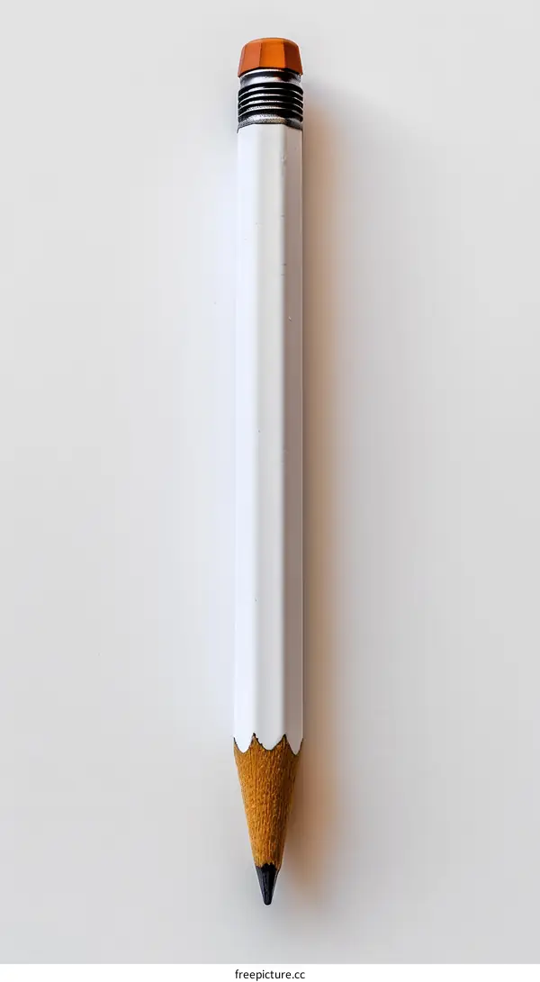 Single white pencil on white background
