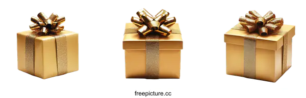 [Transparent Background PNG]Three Golden Gift Boxes with Ribbons