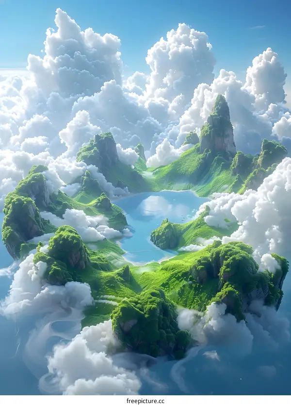 Green island floating in the sky