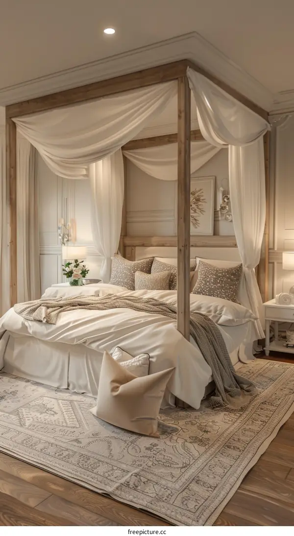 Elegant and Romantic Four-poster Bed Bedroom Decor