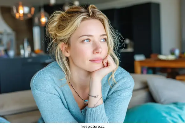 Thoughtful Woman in a Cozy Interior