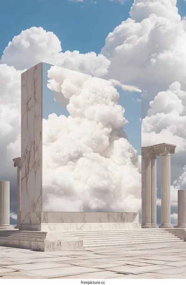 Marble Platform with Cloud Reflection and Pillars