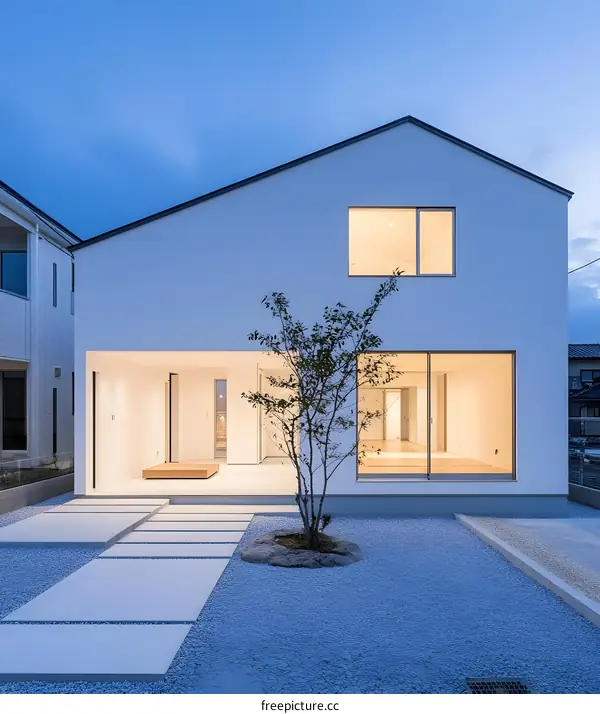 Modern White House with Minimalist Design and Landscaping
