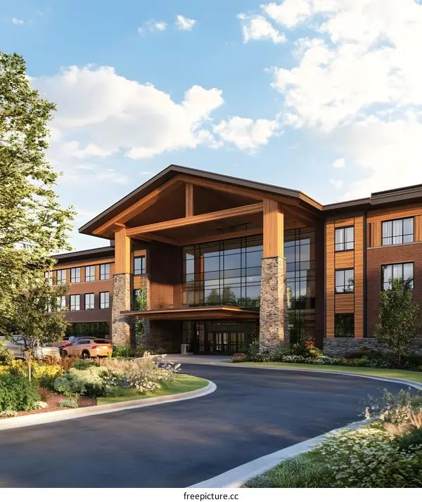 Modern Building with Stone and Wood Facade