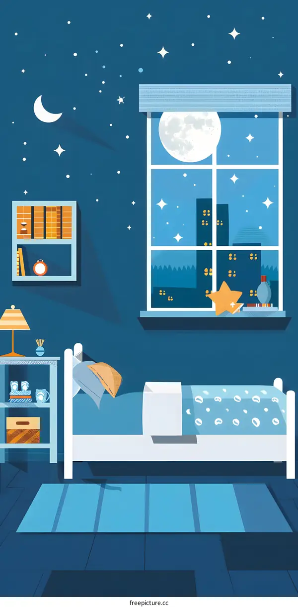 Night Sky View From Bedroom Window Illustration