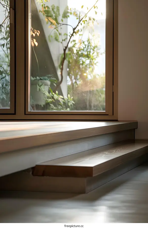 Modern Wooden Stairs with Glass Window