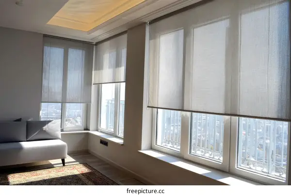 Modern Interior Design with Large Windows and Roller Blinds