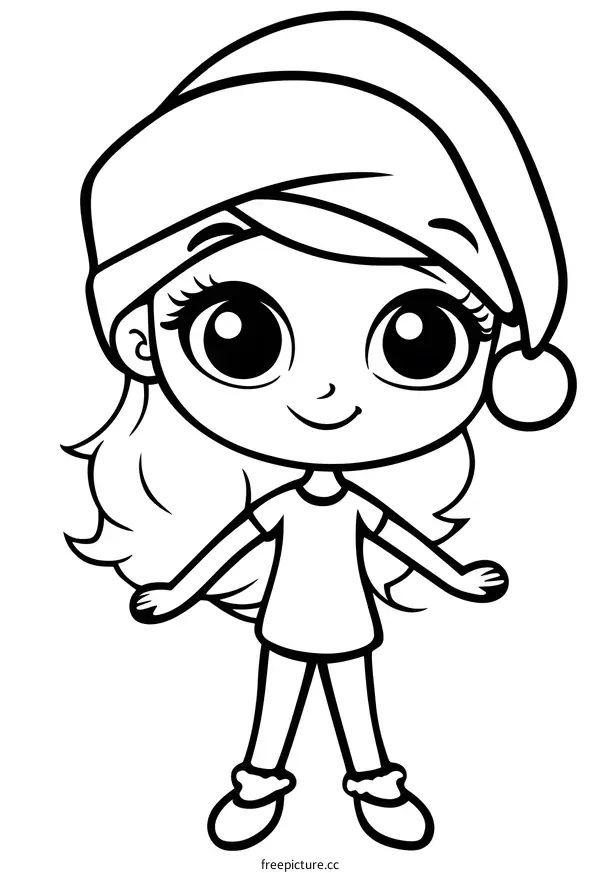 Cute Cartoon Girl Wearing Santa Hat