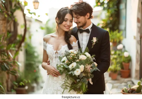 Happy caucasian couple on their wedding day