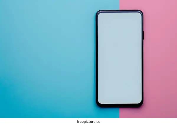 Mobile Phone Mockup On Blue and Pink Background
