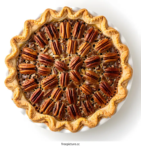 Homemade pecan pie isolated on white background