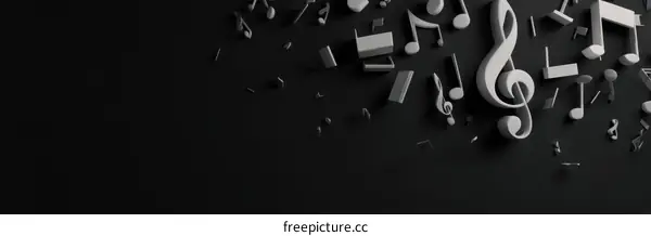 Musical Notes Scattered on Black Background