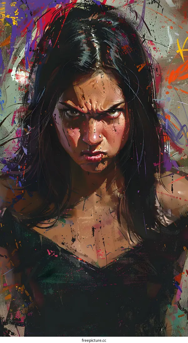 Angry Woman with Splashes of Paint