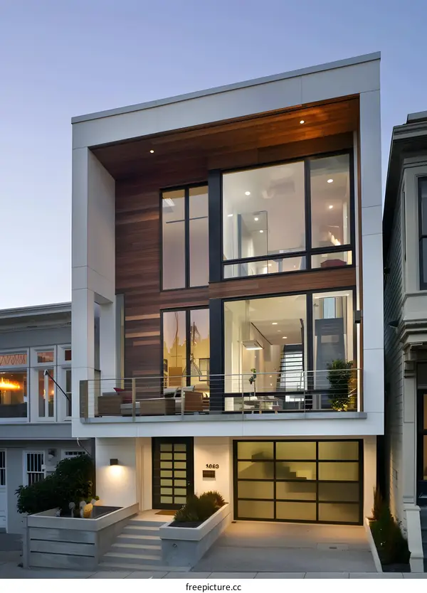 Modern Architecture House with Wooden Panels and Glass Windows