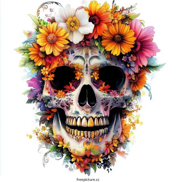 Floral Skull Illustration Art Design