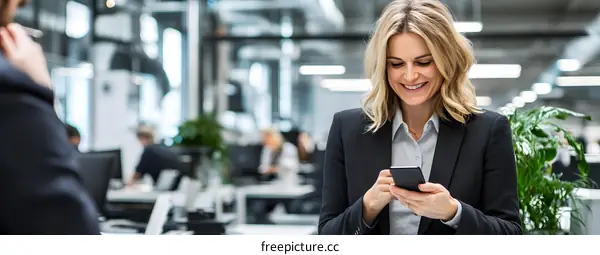 Businesswoman Using Smartphone in Office Setting