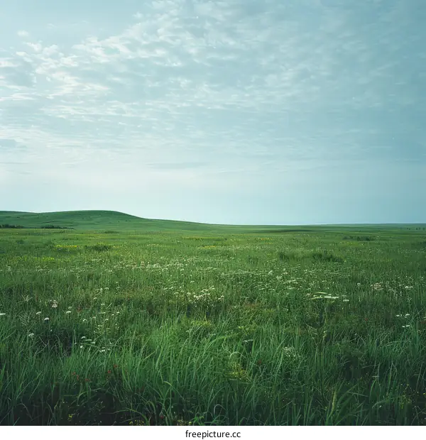 Green Hills Under Blue Sky with White Clouds