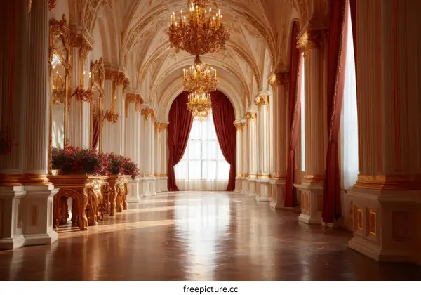 Grand Palace Corridor with Rich Ornate Detail
