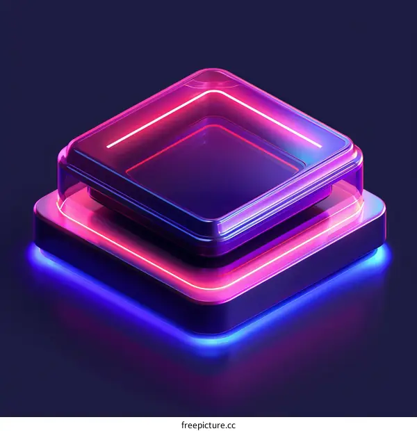 Glowing Neon Square 3D Render
