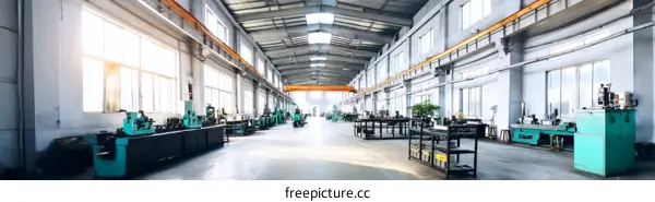 Spacious Industrial Facility Interior with Modern Machinery