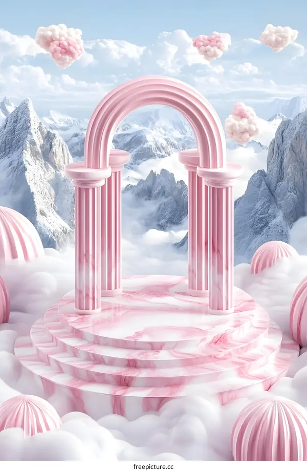 Pink Marble Archway and Steps in a Dreamlike Landscape