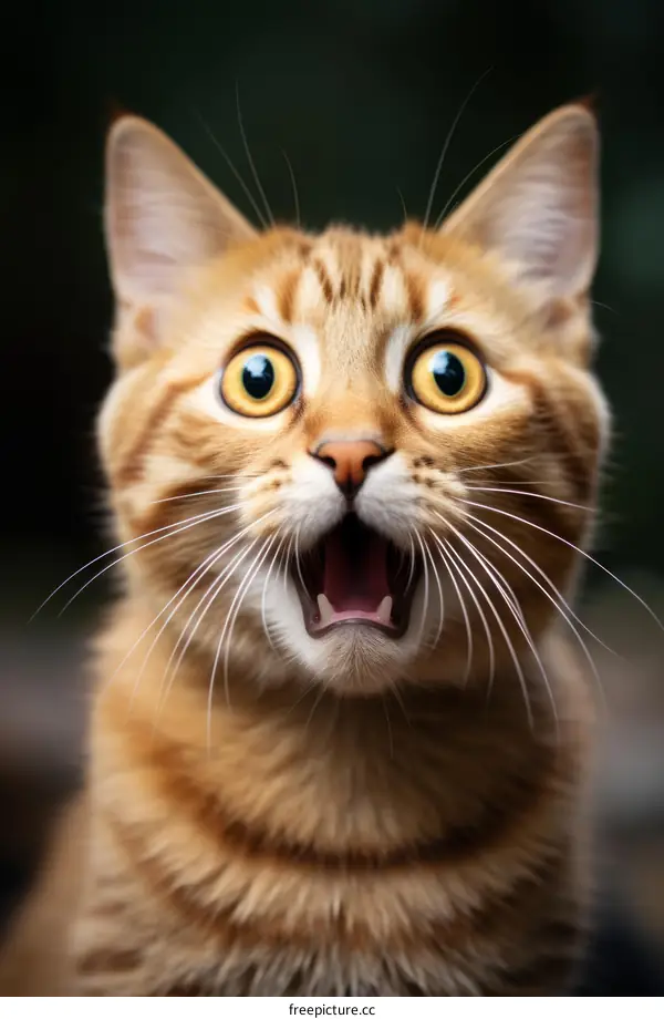 A ginger cat with wide open mouth and eyes