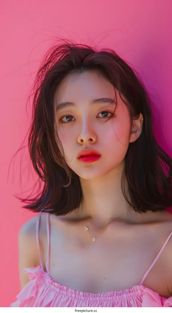 Portrait of a Young Woman with Pink Lipstick