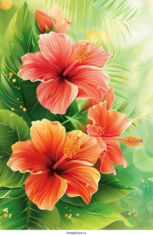 Tropical Hibiscus Flowers Illustration
