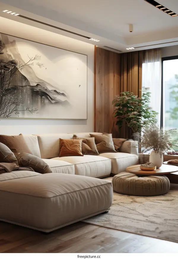 Modern and Inviting Living Room with Chinese Accents