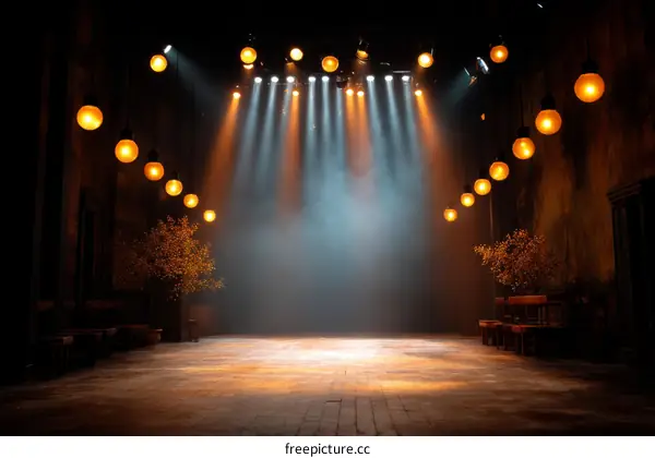 Empty Stage with Warm Lighting and Decor