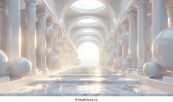 White Architectural Columns and Spheres