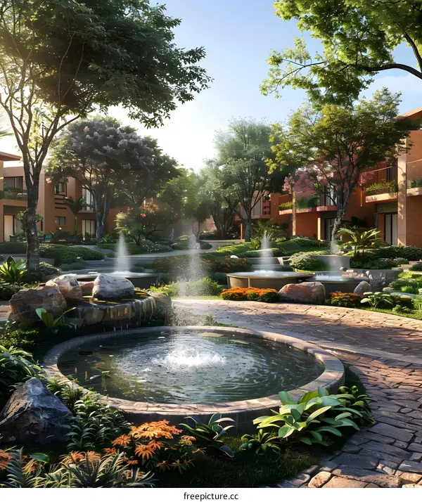 Luxurious Tropical Resort with Fountains and Gardens