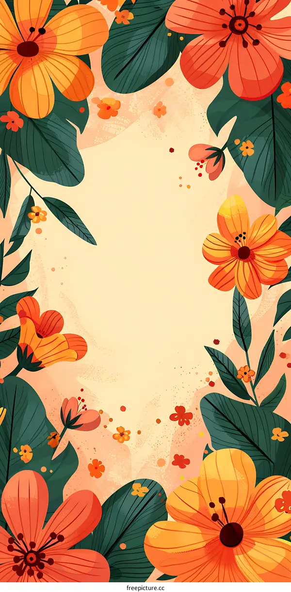 Floral Border Illustration with Orange and Yellow Flowers