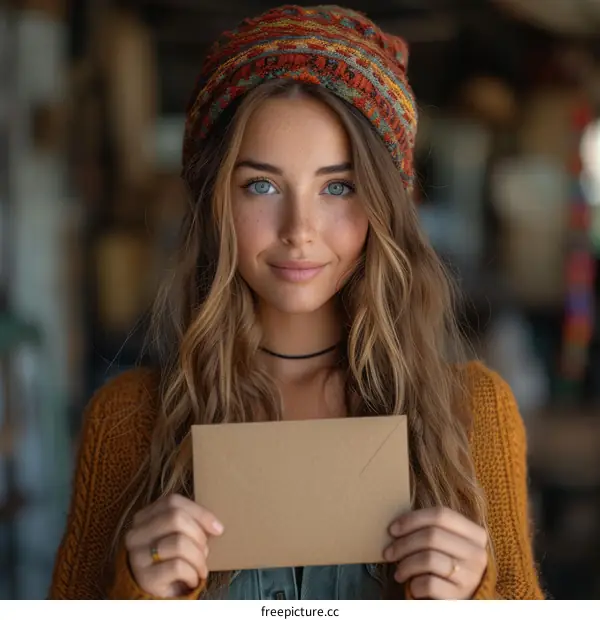 Portrait of a young woman holding a letter