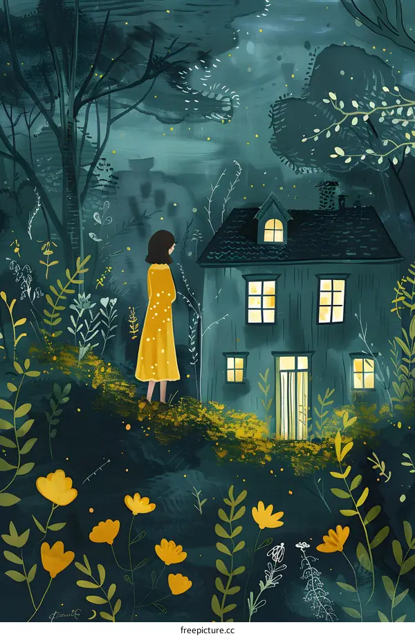 girl looking at house in the woods