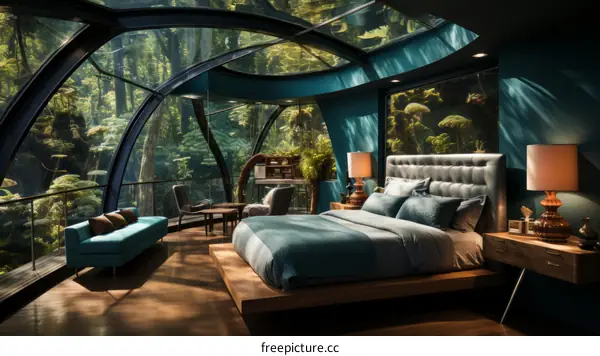Modern Bedroom with Forest Views
