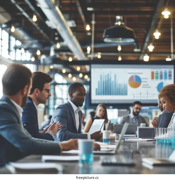 Diverse business professionals having a meeting in a modern office space