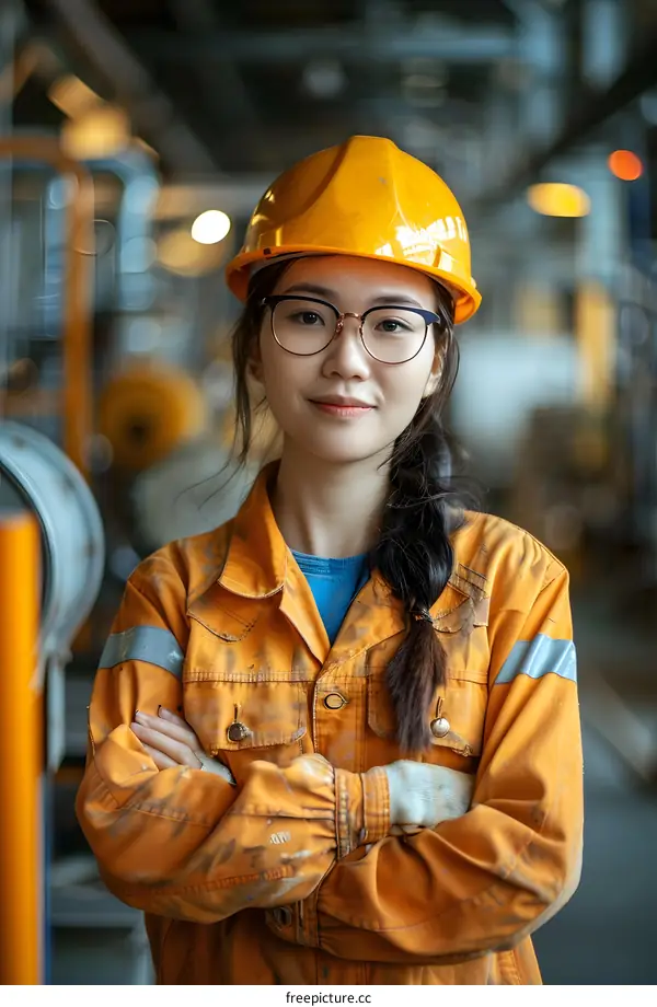 Confident Female Engineer in Factory Setting