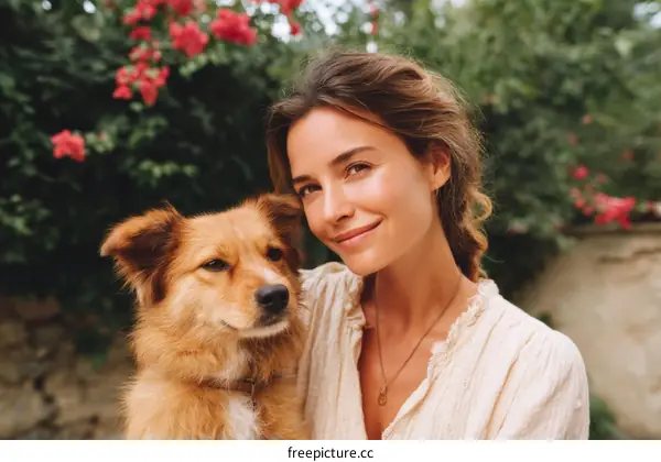 Woman and Dog Outdoor Portrait