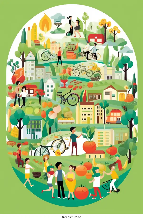 Sustainable City: People on Bikes and Green Environment