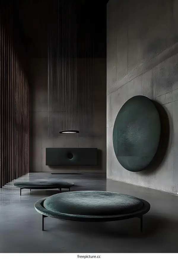 Modern Interior Design with Green Velvet Upholstery and Circular Wall Decor