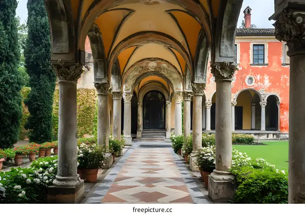 Stone Columns Archway Pathway Garden Italy